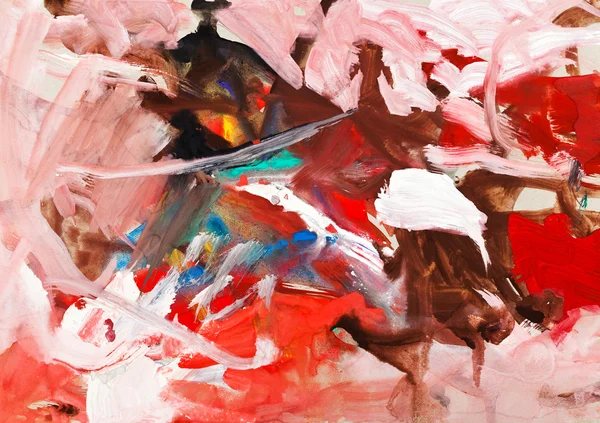 Детская живопись - красные и розовые мазки гуашь — стоковое фото
