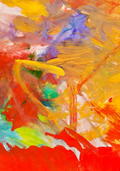 Child's painting - red and yellow gouache brush strokes — Stock Photo, Image