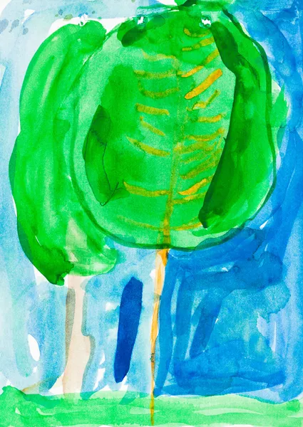 Child's painting - green trees — Stock Photo, Image