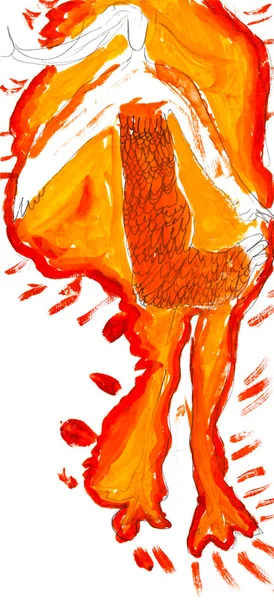 Детский рисунок - женщина в огненном платье — стоковое фото