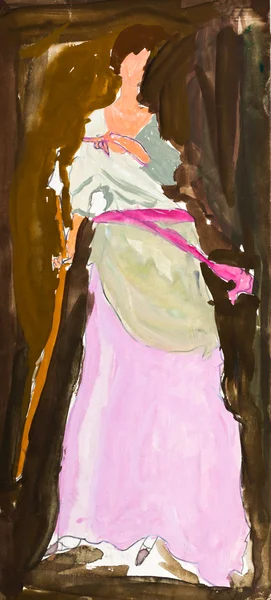 Child's painting - woman in long dress — Stock Photo, Image