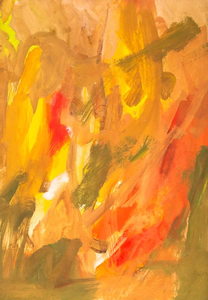 Child's painting - orange gouache brush strokes — Stock Photo, Image