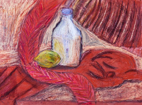 Жалость ребенка - натюрморт с бутылкой и лимоном — стоковое фото