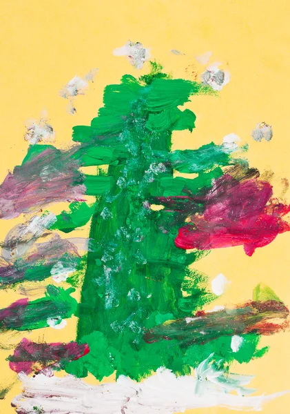 Детский рисунок - украшенная елка — стоковое фото