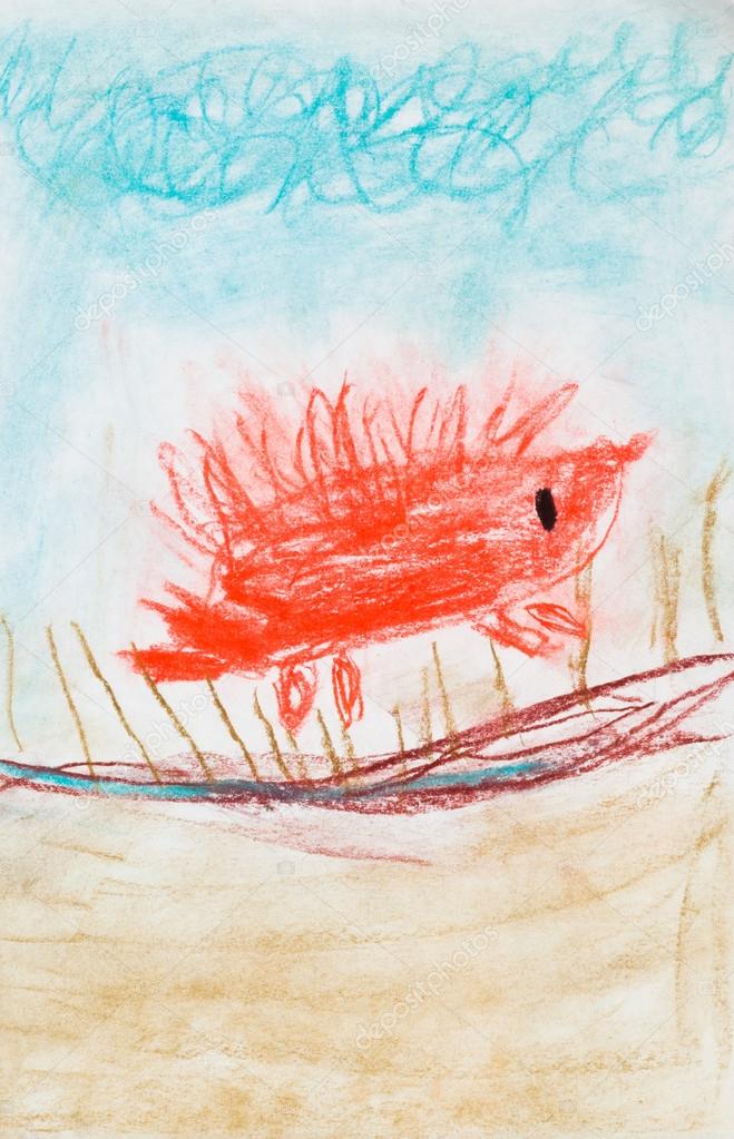 child's drawing - red hedgehog