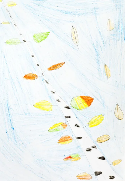 Детский рисунок - осенняя береза — стоковое фото