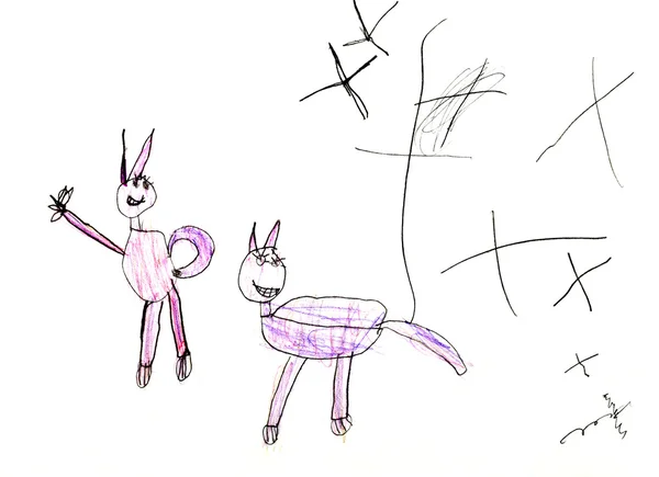 Kind tekening - twee dieren — Stockfoto