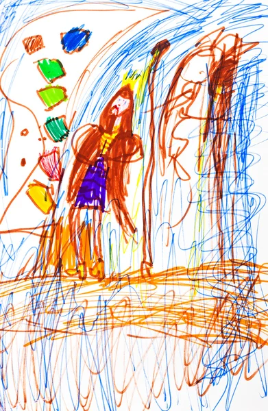 Abstract child's drawing - princess and castle — Stock Photo, Image