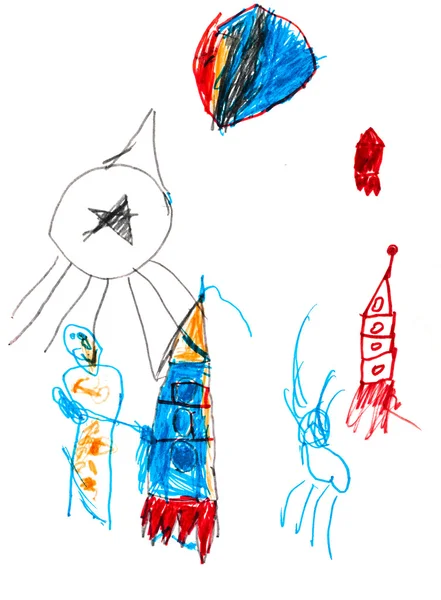 Dibujo del niño - cohetes espaciales — Foto de Stock