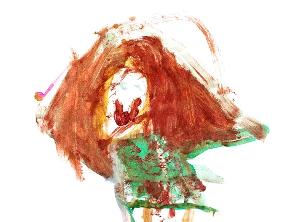 Детский рисунок - девочка с золотыми волосами — стоковое фото