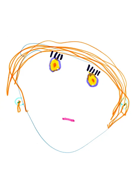 Child's drawing - face of serious woman — Stock Photo, Image