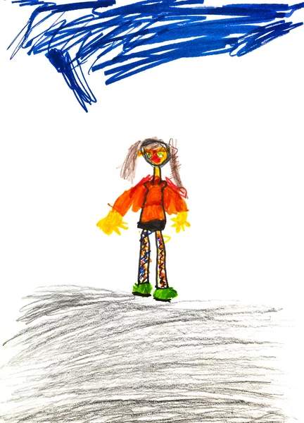 Child's drawing - walking girl — Stock Photo, Image