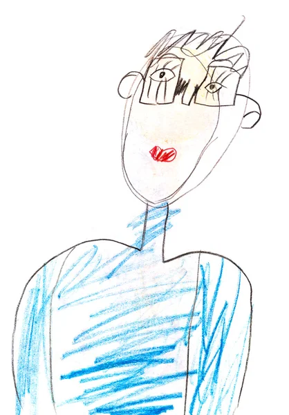Rysunek dziecka - człowiek w okularach — Zdjęcie stockowe