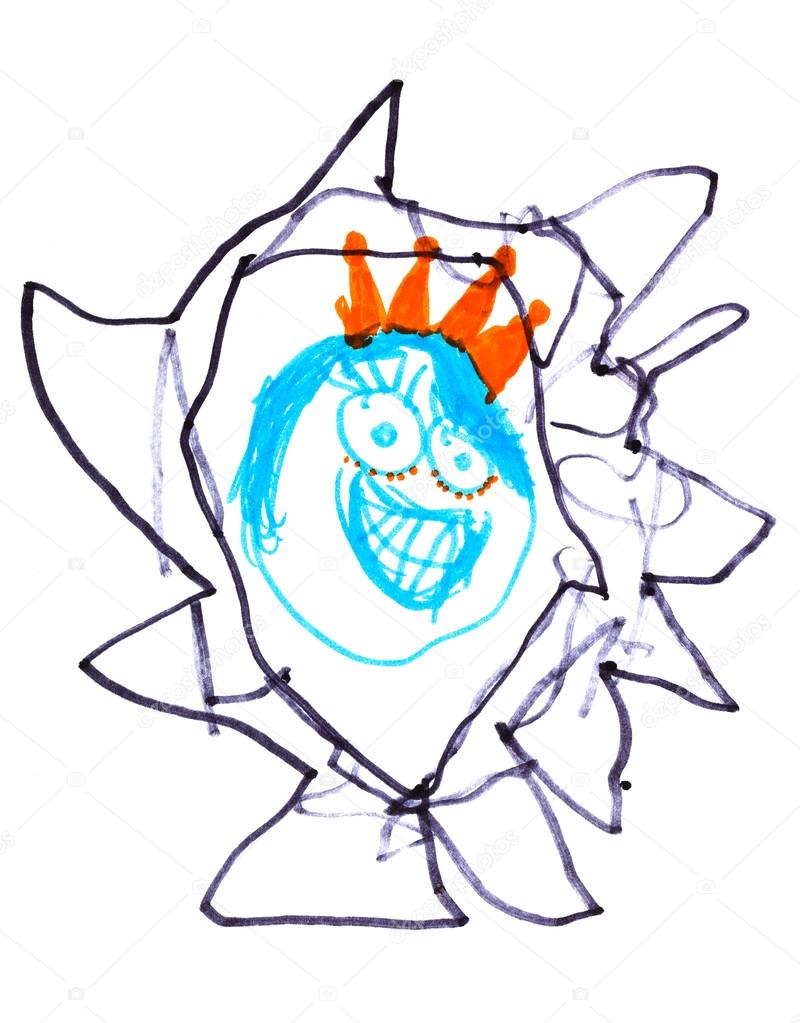 child's drawing - smiling princess in mirror