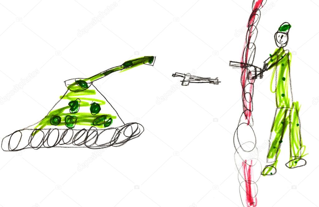 child's drawing - soldier on war