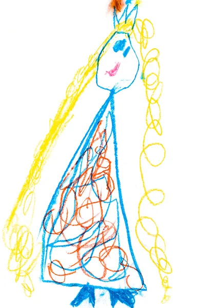 Kind tekening - glimlachend prinses in blauwe jurk — Stockfoto
