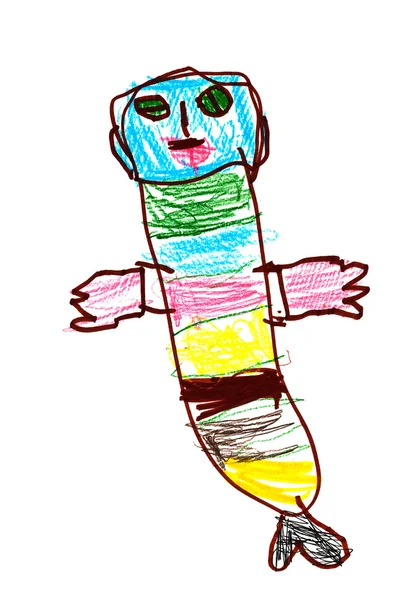 Детский рисунок - фантастическая рыба — стоковое фото