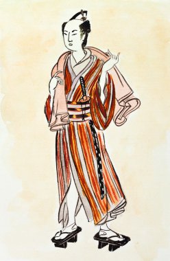 Japon samurai adam geleneksel elbise