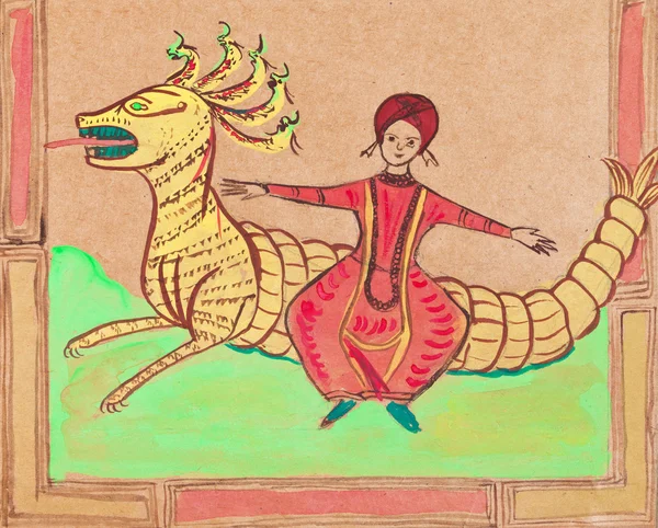 Persisk prins flyger på dragon — Stockfoto