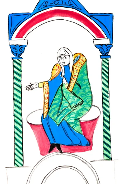 12 ஆம் நூற்றாண்டின் தொடக்கத்தில் ஆடை அணிந்த பெண் — ஸ்டாக் புகைப்படம்