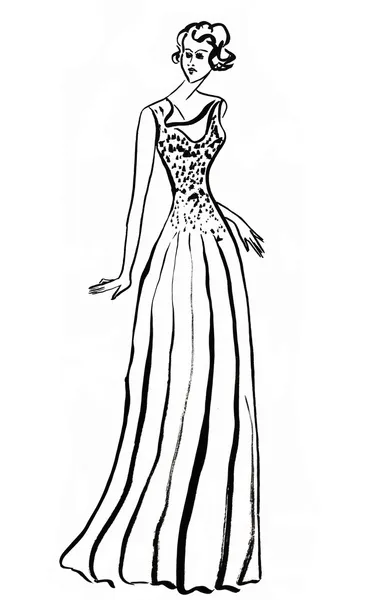 Long evening gown in 30th years — Stock Photo, Image