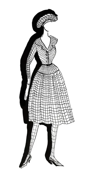 Tweed jurk met een geplooide rok in 50ste jaar — Stockfoto