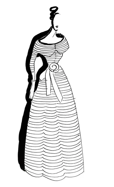 Casual Ladies langes gestreiftes Kleid in 50 Jahren — Stockfoto