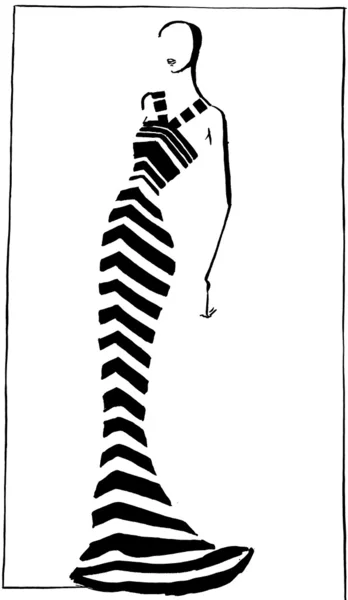 Narrow striped evening gown in 90th years — Stockfoto