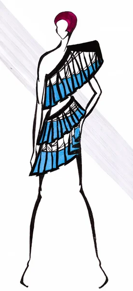 Коктейльное платье из голубой широкой полосы ткани — стоковое фото