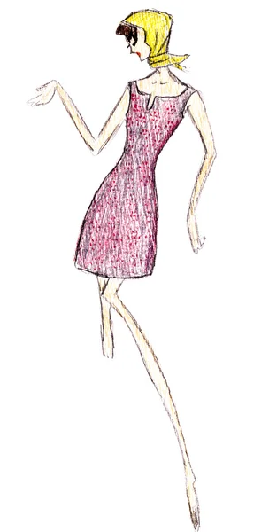 Eenvoudige korte roze zomer jurk mini en sjaal — Stockfoto
