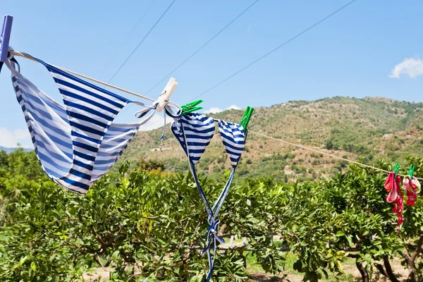 Mujeres secando trajes de baño al aire libre — Foto de Stock