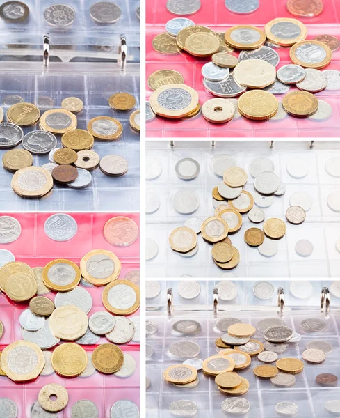 Numismatic album with different coins — Stock Photo, Image
