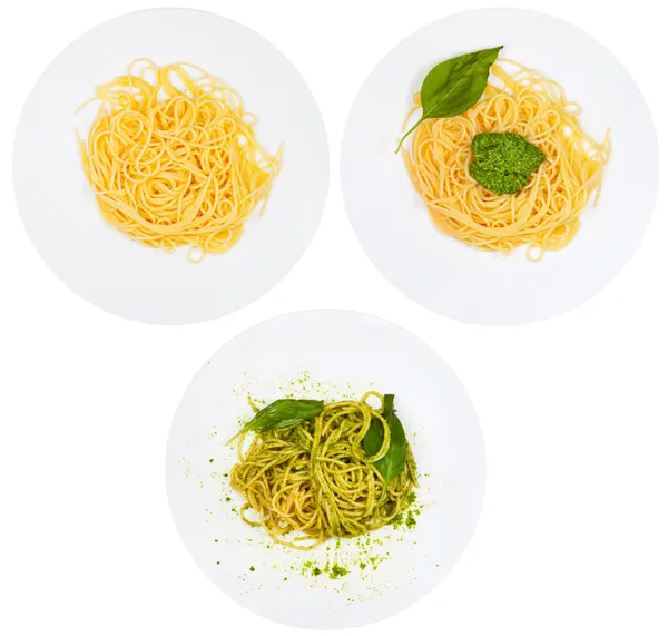 Top view on spaghetti with pesto — Stock Photo, Image