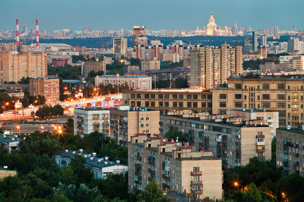 panorama of Moscow in summer twilight