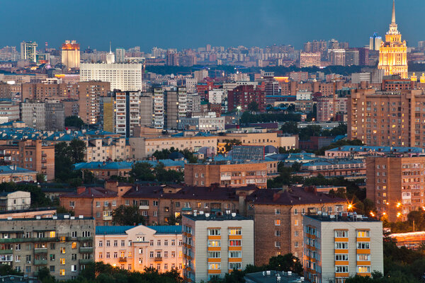 city skyline at dusk