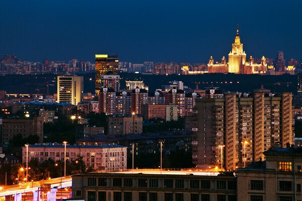 Night Moscow cityscape in summer