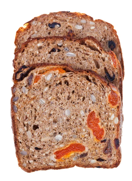 Pedaços de pão integral com frutas secas — Fotografia de Stock