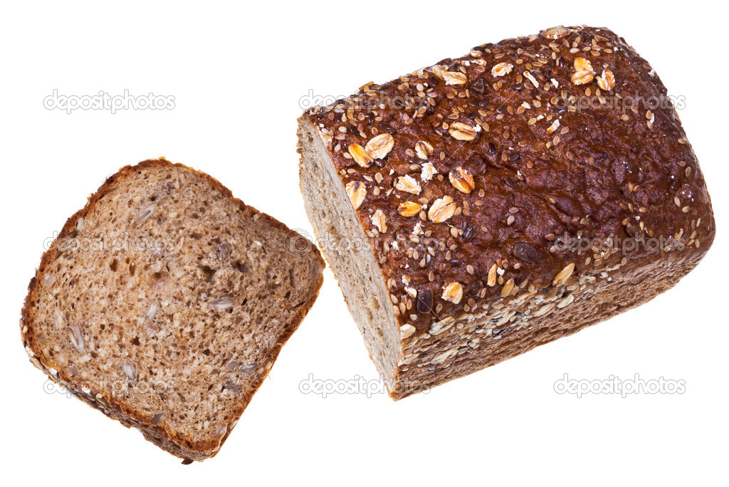 top view of loaf of grain bread