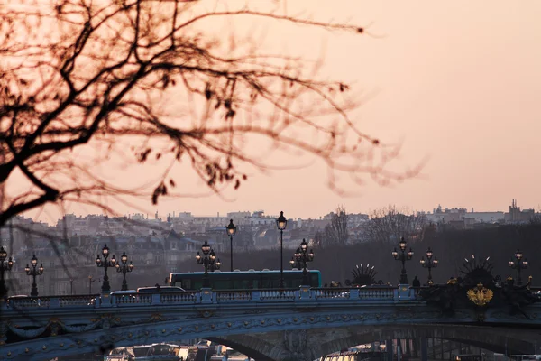 Blick auf pont alexandre iii in Paris bei Sonnenuntergang — Stockfoto