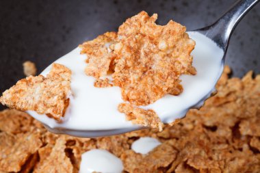 kaşık yoğurt ve Mısır gevreği ile