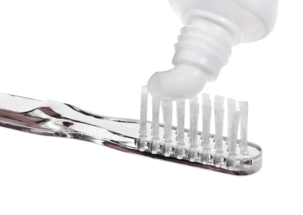 Cepillo de dientes y pasta de dientes de tubo — Foto de Stock