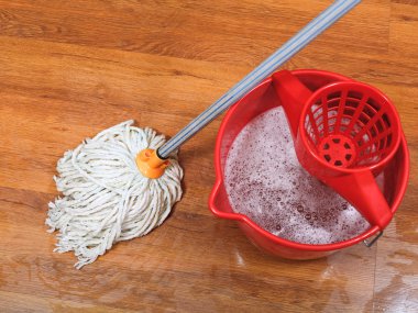 textile mop and red bucket clipart