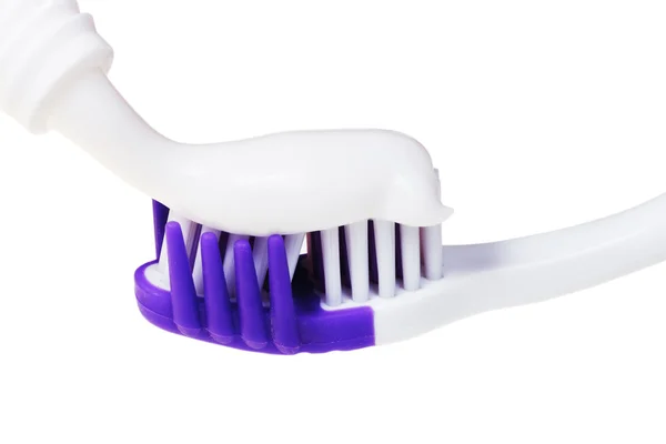 Зубная щетка и зубная паста из тюбика — стоковое фото