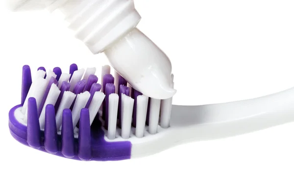 Escova de dentes e pasta de dentes do tubo — Fotografia de Stock