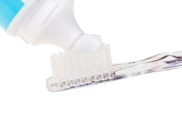 Зубная щетка и зубная паста из тюбика — стоковое фото