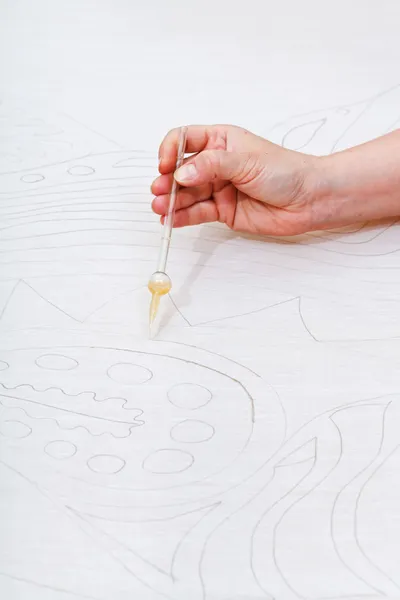 Reserve contour drawing on silk — Stock Photo, Image