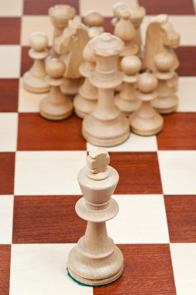 Šachové figurky proti králi — Stock fotografie