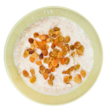 Sarı kase üzümlü yulaf lapası