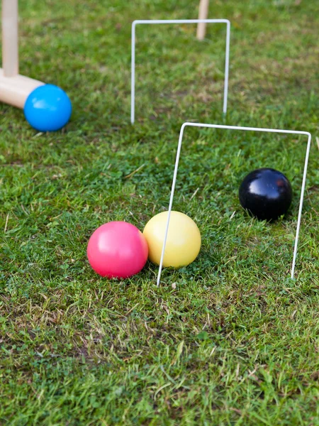 Game of croquet on green lawn — Stock Photo, Image