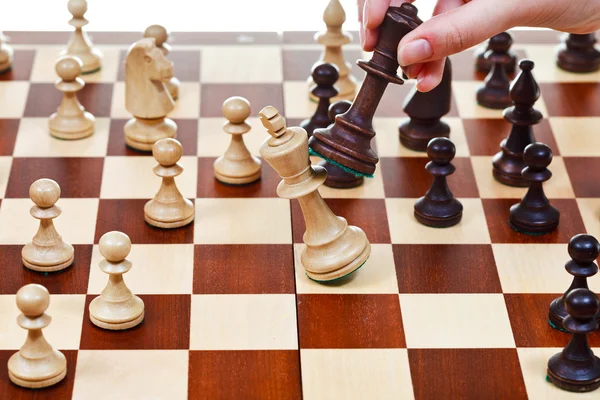 Black king pushes white king in chess game — Stock Photo, Image